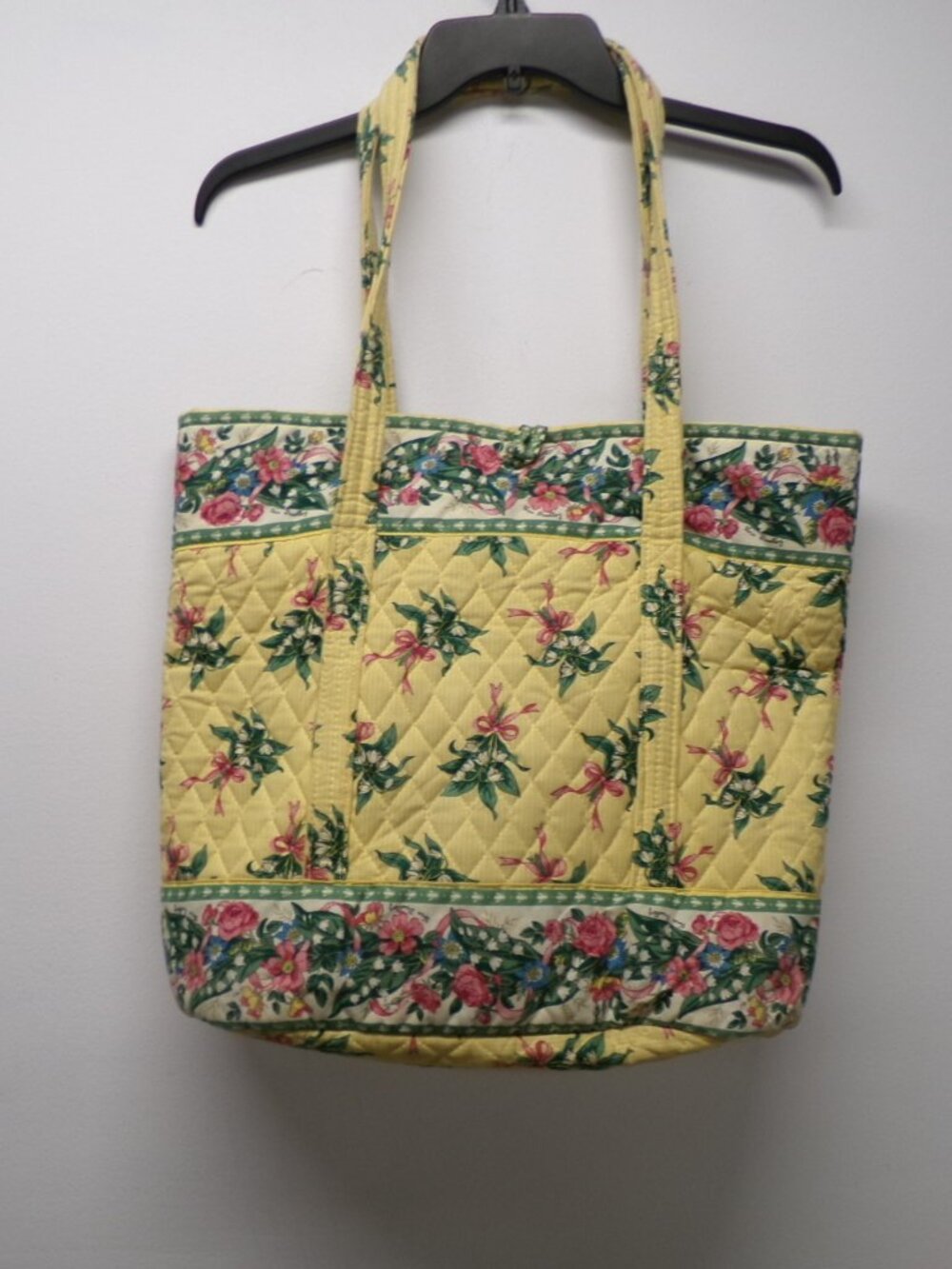 Vintage Vera Bradley Hope Yellow Lily of the Valley Pink Ribbon Large Tote Bag